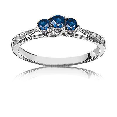 Sapphire & Diamond Three-Stone Ring in 10k White Gold