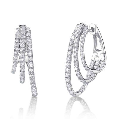 Shy Creation Diamond 1 1/2ctw. Fashion Hoop Earrings in 14k White Gold