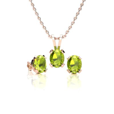 Oval-Cut Peridot Necklace & Earring Jewelry Set in 14k Rose Gold Plated Sterling Silver