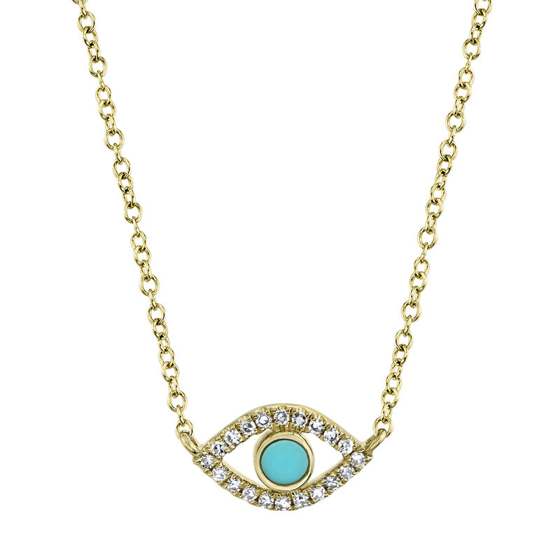 Shy Creation 0.06 ctw Diamond & Turquoise Evil Eye Pendant in 14k Yellow Gold image number null