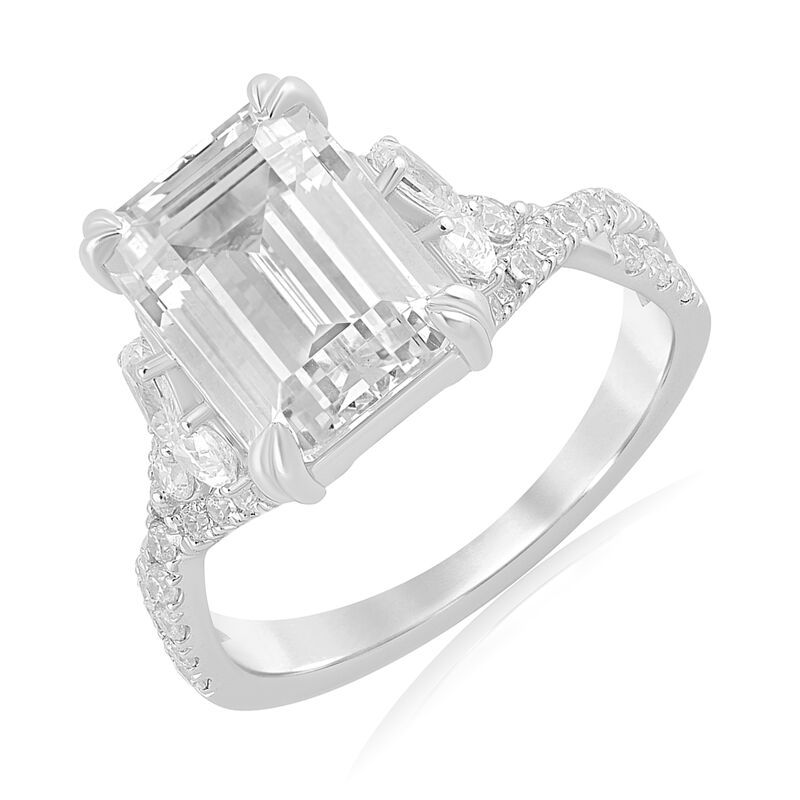 Radiant Lab Grown Diamond 5 2/3ctw. Pear & Round Accent Engagement Ring in 14k White Gold image number null