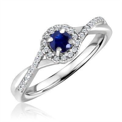 Round-Cut Sapphire & Diamond Infinity Ring in Sterling Silver