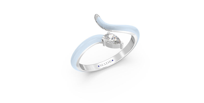Pear-Shaped Lab Grown Diamond Light Blue Ceramic Open Style Ring in Sterling Silver image number null