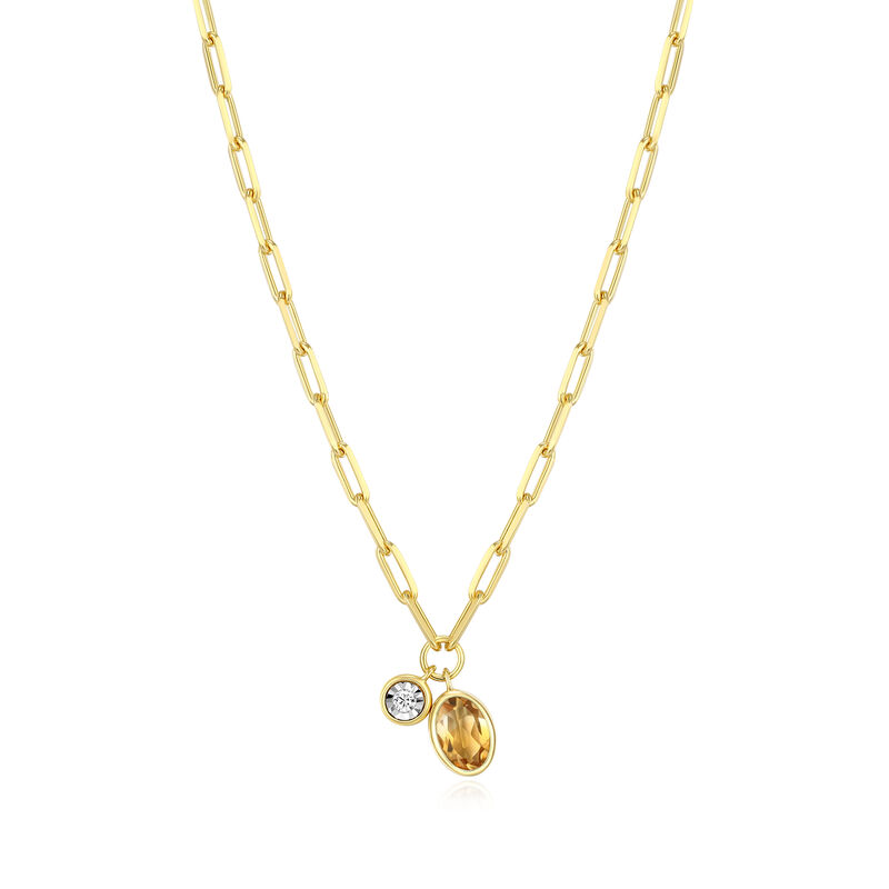 Citrine & Lab Grown Diamond Oval Pendant Necklace in Gold Plated Sterling Silver image number null