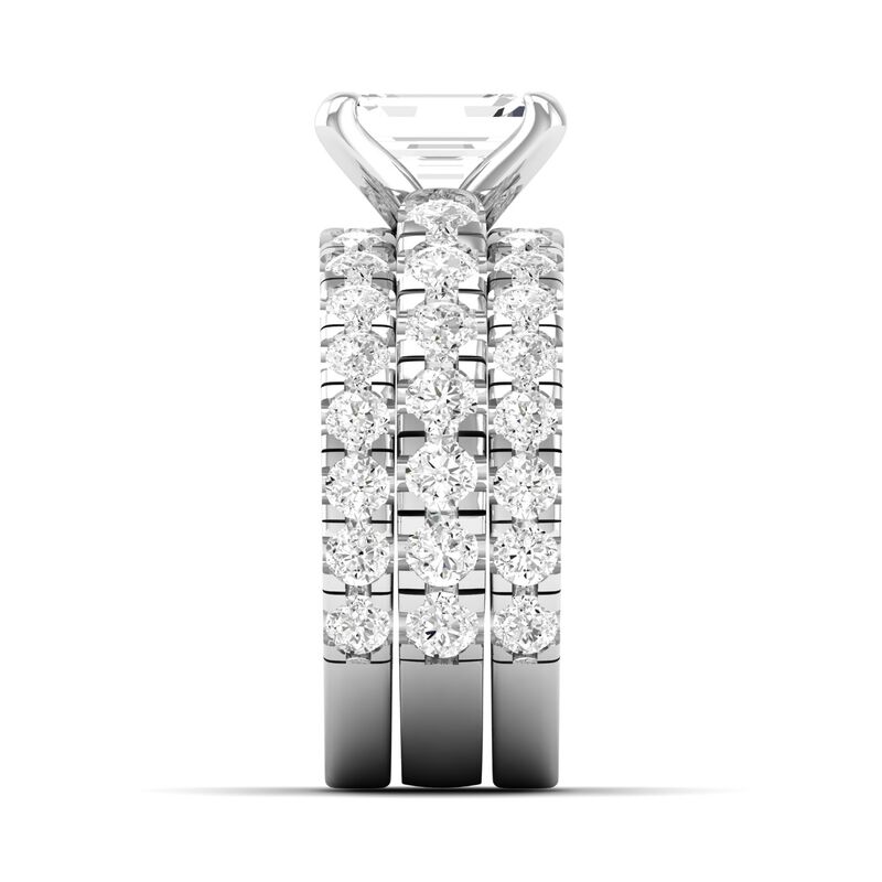 Emerald Lab Grown Diamond 5ctw. Three Ring Engagement Set in 14k White Gold image number null