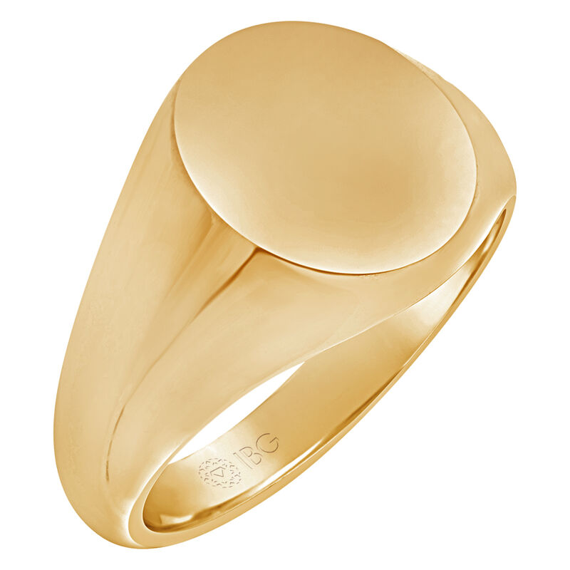 Oval Satin Top Signet Ring 14x14mm in 10k Yellow Gold  image number null