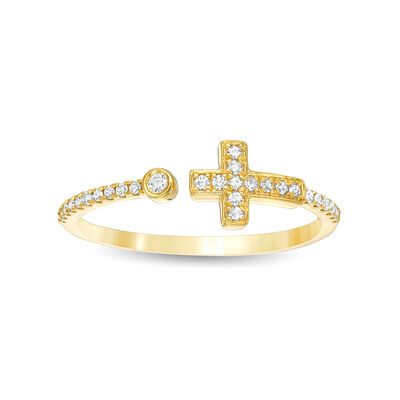 Diamond Cross Ring in Yellow Gold Plated Sterling Silver