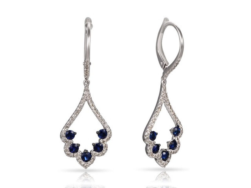 Sapphire & Diamond Scalloped Dangle Earrings in 14k White Gold image number null