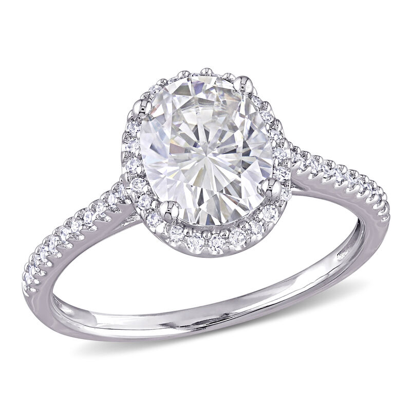 Moissanite and Diamond Engagement Ring in 14k White Gold