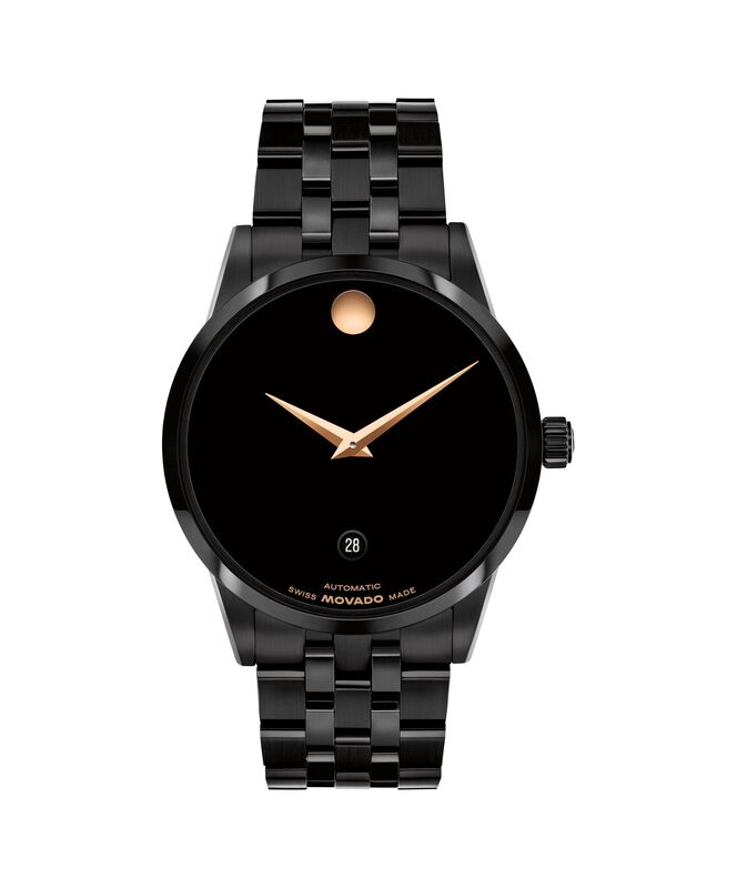 Movado Men's Museum Classic Automatic Black Dial With Rose-Toned Accents Black PVD 40mm Watch 0608034 image number null