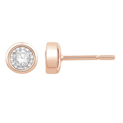 Bezel-Set Diamond 1/10ctw. (HI, I2-3) Solitaire Stud Earrings in 10k Rose Gold 
