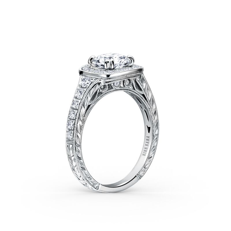 Hand Engraved Diamond Halo Engagement Setting in 18k White Gold K1170DC-R image number null