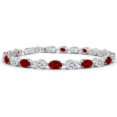 Oval-Cut Created Ruby & Lab Grown Diamond Bracelet in 14k White Gold