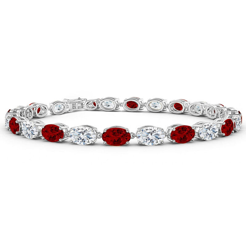 Oval-Cut Created Ruby & Lab Grown Diamond Bracelet in 14k White Gold image number null