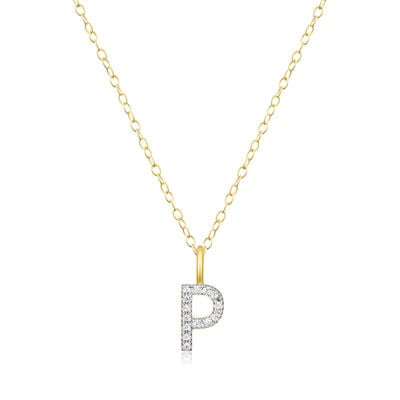 Lab Grown Diamond Letter P Initial Pendant Necklace in 14k Yellow Gold Plated Sterling Silver