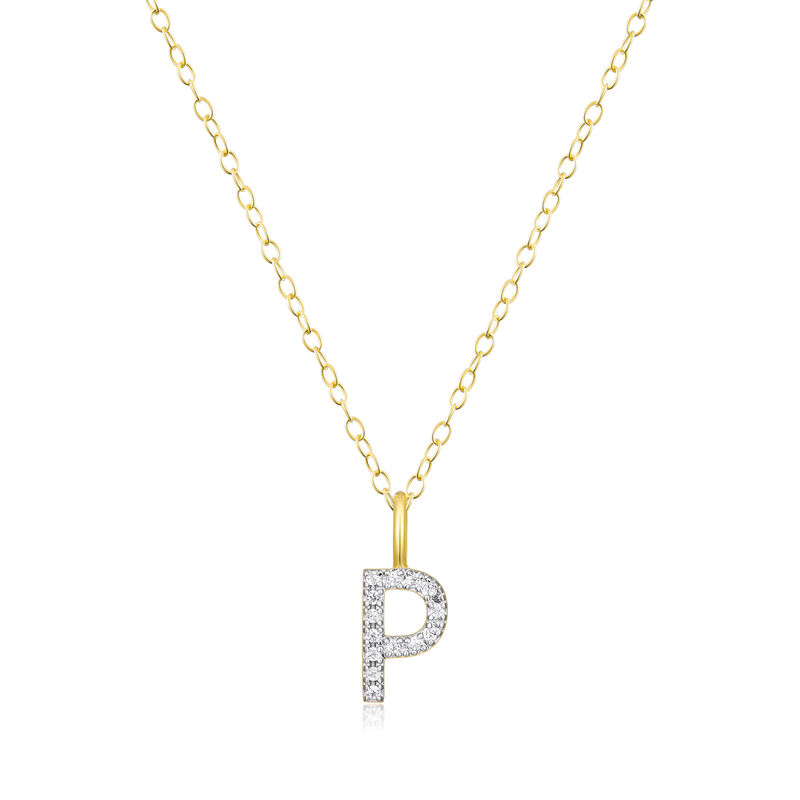 Lab Grown Diamond Letter P Initial Pendant Necklace in 14k Yellow Gold Plated Sterling Silver image number null
