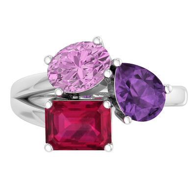 Martha Stewart Pink Sapphire Amethyst and Ruby Ring in Sterling Silver