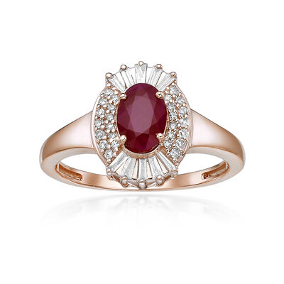 Oval-Cut Ruby & Diamond Ring in 10k Yellow Gold