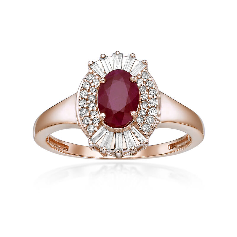 Oval-Cut Ruby & Diamond Ring in 10k Yellow Gold image number null