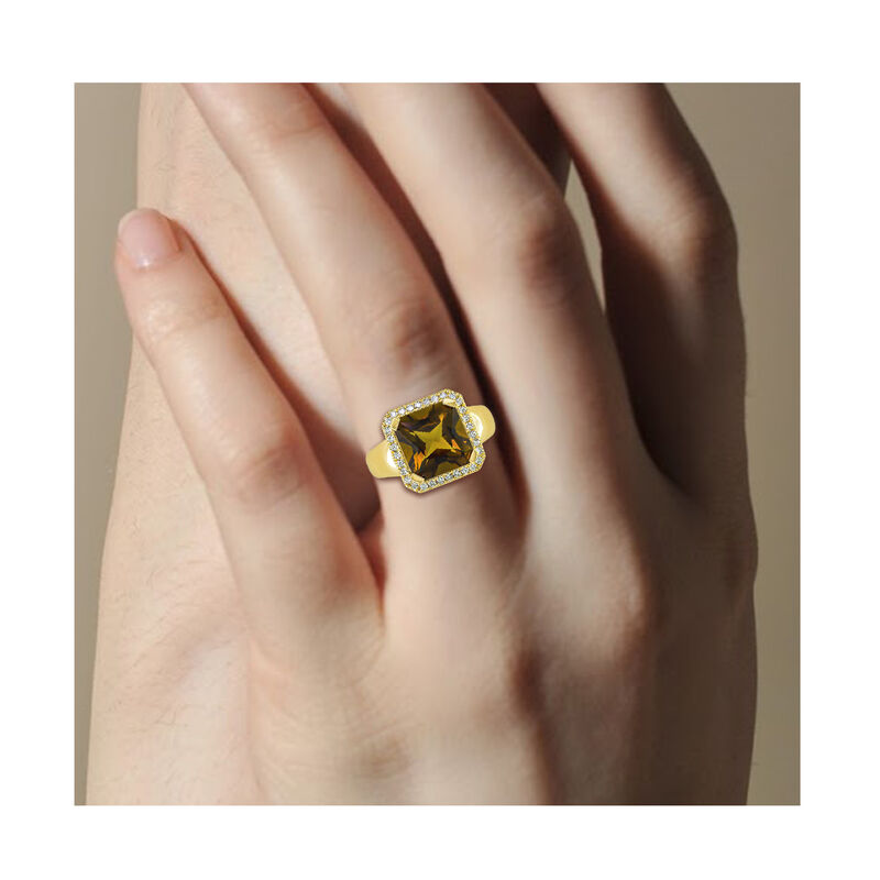 Cushion-Cut Smokey Quartz & Diamond Ring in 10k Yellow Gold image number null