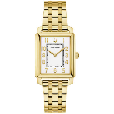 Bulova Sutton Gold Tone White Enamel Dial 97L186