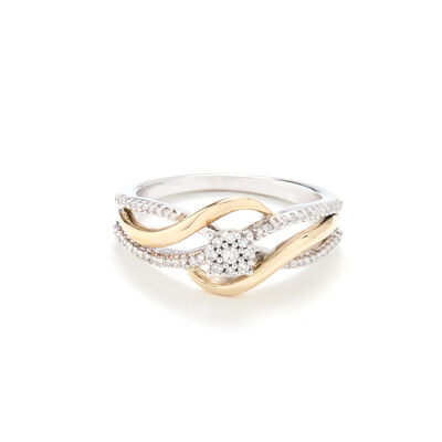 Brilliant-Cut .20ctw. Diamond Cluster with Twist Promise Ring in 10k Two-Tone Gold