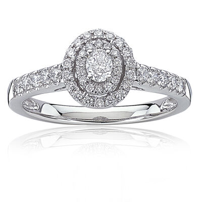 Naomi. Diamond 1/2ctw. Oval Double Halo Engagement Ring in White Gold