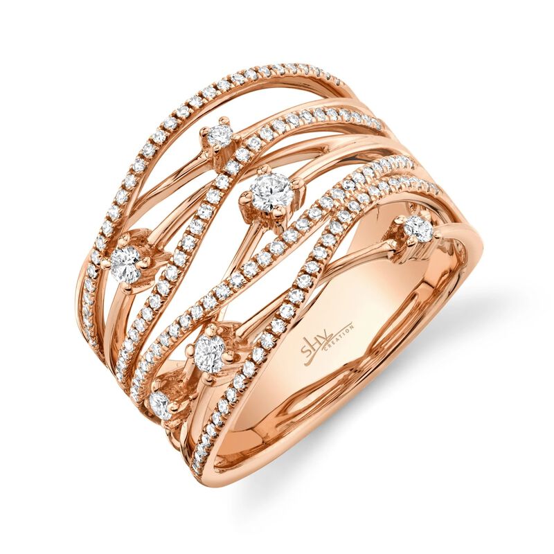 Shy Creation: Diamond Bridge Right-Hand Fashion Ring in 14k Rose Gold image number null