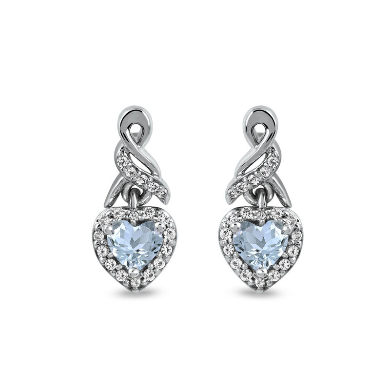Aquamarine & Created White Sapphire Halo Heart Drop Earrings in Sterling Silver image number null