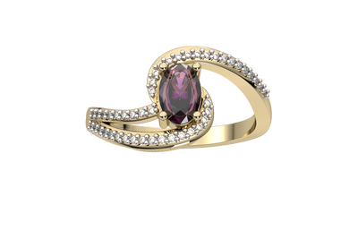 Oval Created Alexandrite & Diamond Ring in 10k Yellow Gold