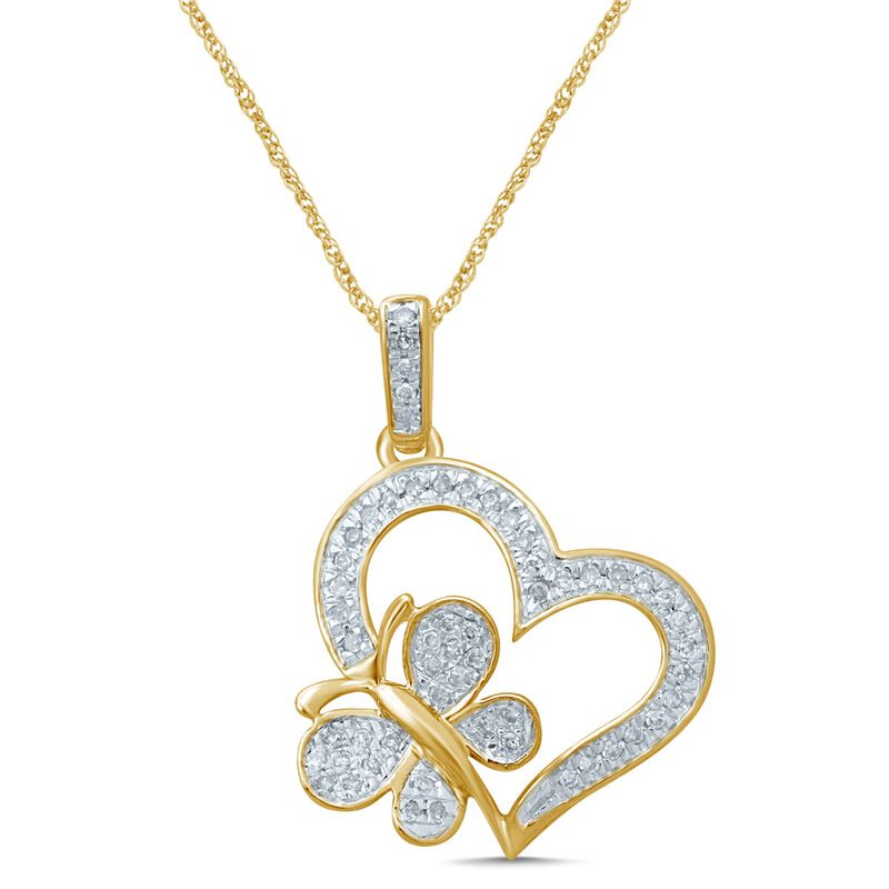 Diamond Butterfly in Heart Fashion Pendant in 10k Yellow Gold image number null