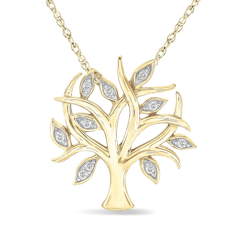 Diamond Tree of Life Pendant in 10k Yellow Gold image number null
