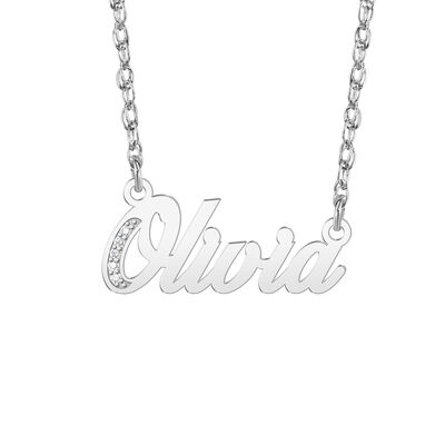 Diamond Accent Nameplate Necklace in 10k White Gold