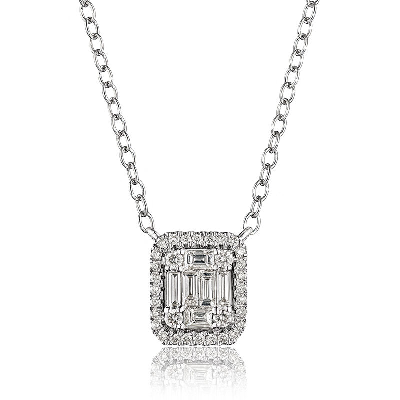 Baguette & Round Rectangle Diamond Cluster Necklace in 14k White Gold image number null
