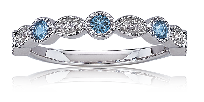 Blue Topaz  & Diamond Stackable Band in 10k White Gold image number null