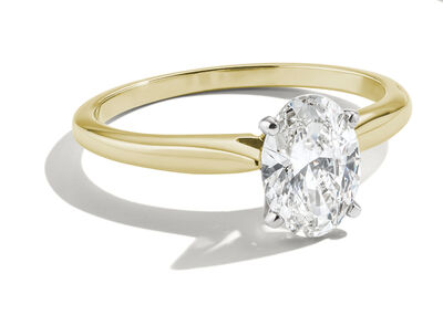 Oval-Cut Lab Grown 3/4ctw. Diamond Hidden Halo Solitaire Engagement Ring in 14k Yellow Gold