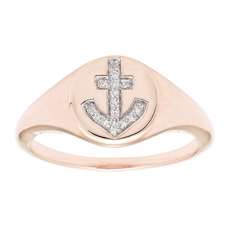 Diamond Anchor Signet Ring  in 14k Rose Gold image number null
