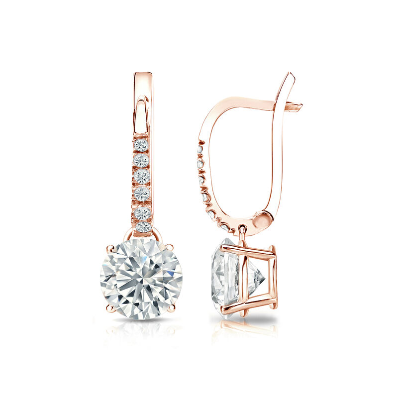 Diamond 1 1/2ctw. 4-Prong Round Drop Earrings in 14k Rose Gold SI1 Clarity image number null