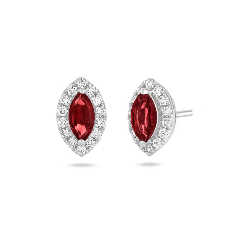 Marquise Garnet Halo Lab Grown Diamond Earrings in Sterling Silver image number null