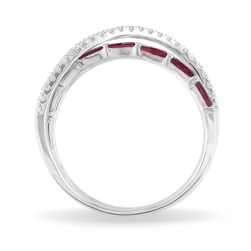 Baguette-Cut Ruby Diamond Band in 10k White Gold image number null