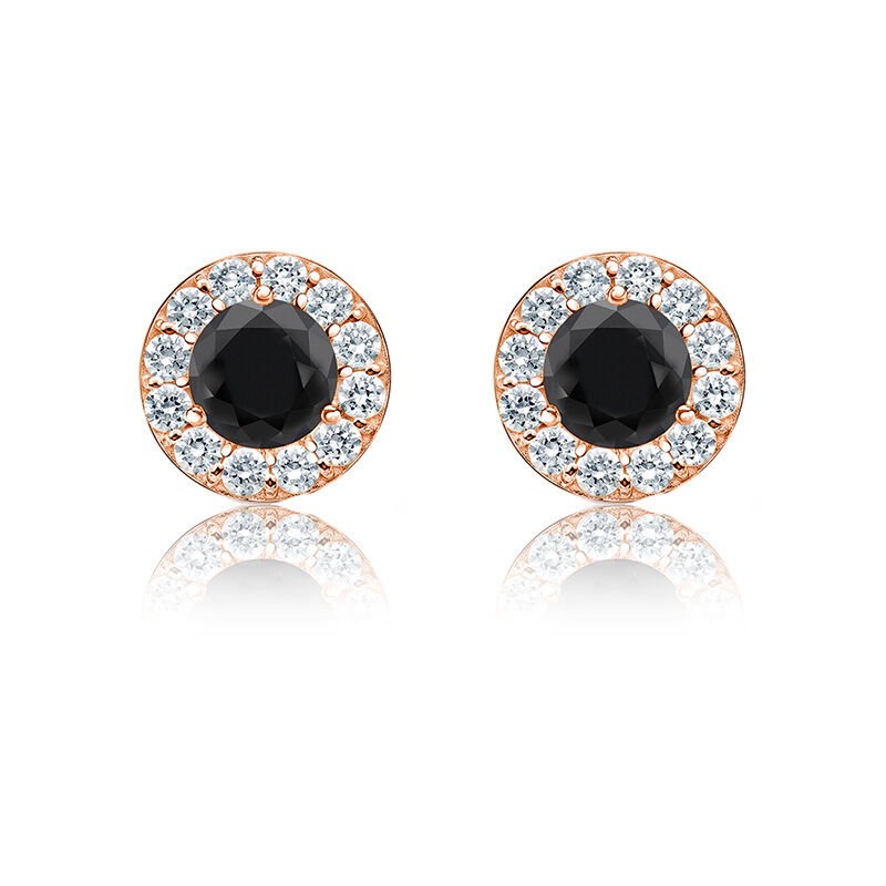 Black & White 1/2ctw. Diamond Halo Stud Earrings in 14k Rose Gold image number null