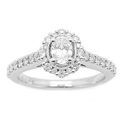 Marni. Oval 3/4ctw. Diamond Vintage-Inspired Engagement Ring in 14k White Gold