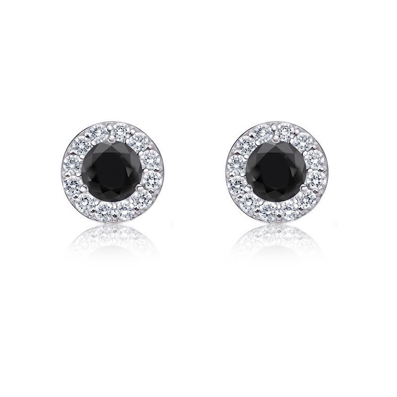 Black Diamond 1/4ct. t.w. Halo Stud Earrings in 14k White Gold image number null