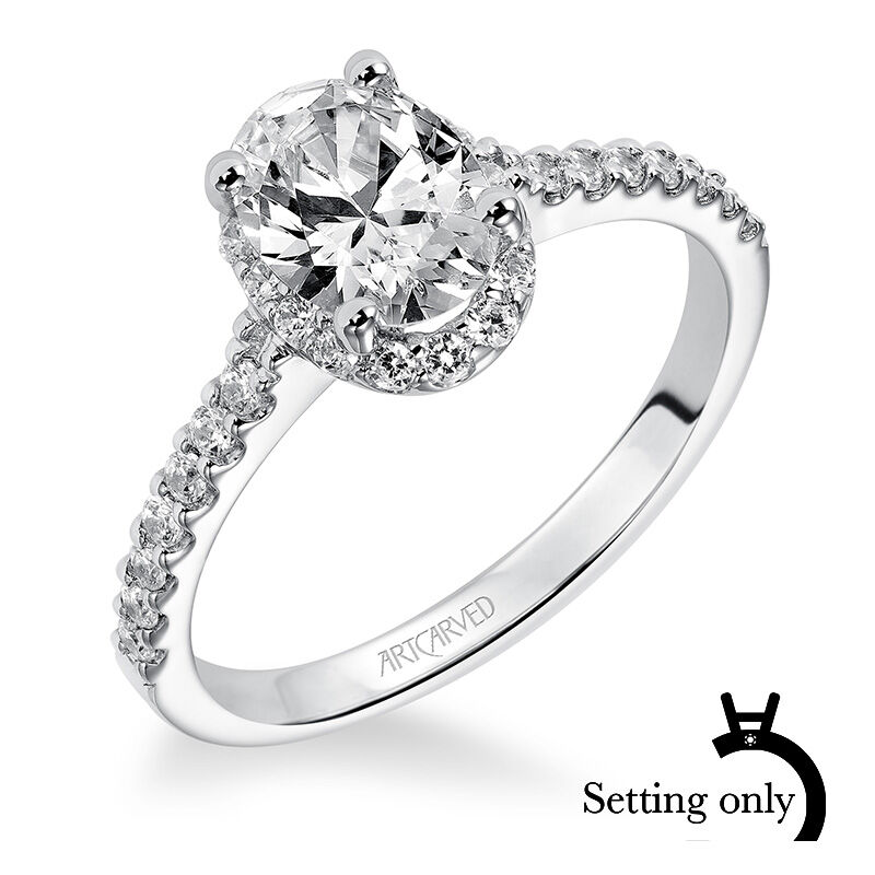 Layla. ArtCarved® Oval Diamond Semi-Mount in 14k White Gold
 image number null
