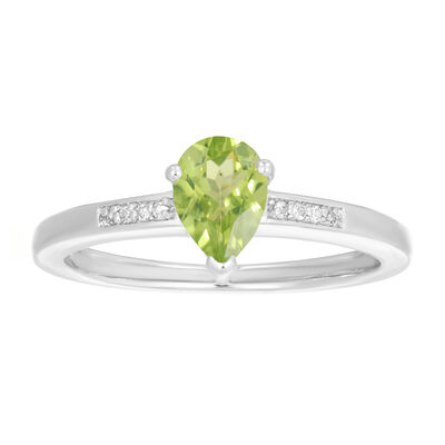 Pear Shaped Peridot & White Topaz Ring in Sterling Silver