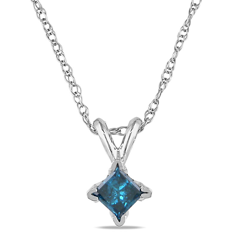 Princess-Cut 1/4ctw. Blue Diamond Solitaire Pendant in 10k White Gold image number null