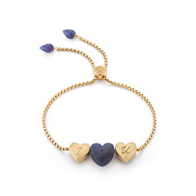 Sodalite "I Love You" Bolo Adjustable Bracelet in Sterling Silver & 14k Yellow Gold Plating