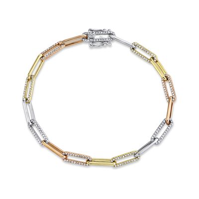 Shy Creation 0.74 ctw Diamond Paper Clip Link Bracelet in 14k White, Yellow, and Rose Gold SC55010317