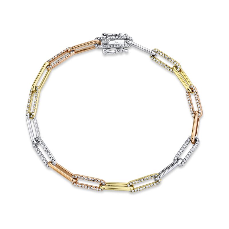 Shy Creation 0.74 ctw Diamond Paper Clip Link Bracelet in 14k White, Yellow, and Rose Gold SC55010317 image number null