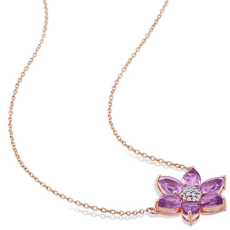 Amethyst & Diamond Floral Pendant in 10k Rose Gold image number null